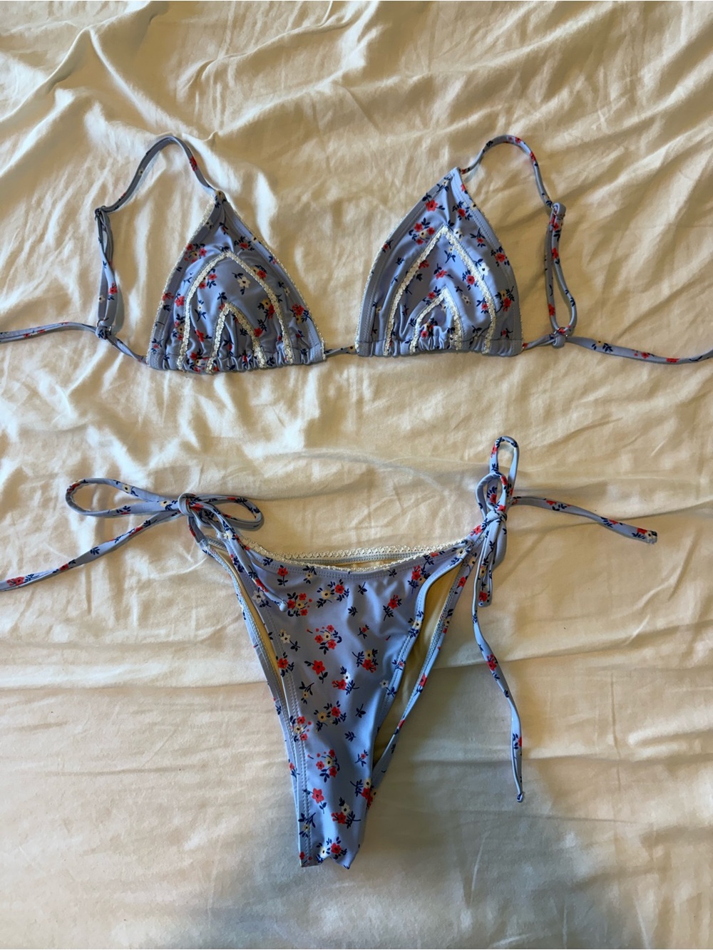 Zaful Light Blue Floral Tie-Side Bikini Set